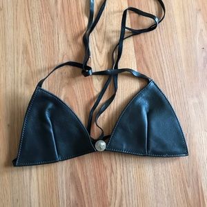 Vintage Leather Halter Top with Buffalo Accent